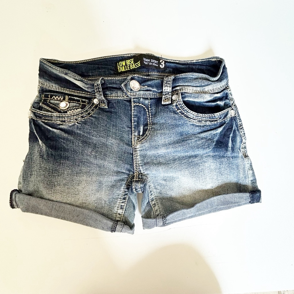 Vintage Y2K Low Rise Unbranded Denim Shorts Size 3 Stretch Thick Stitch Spring